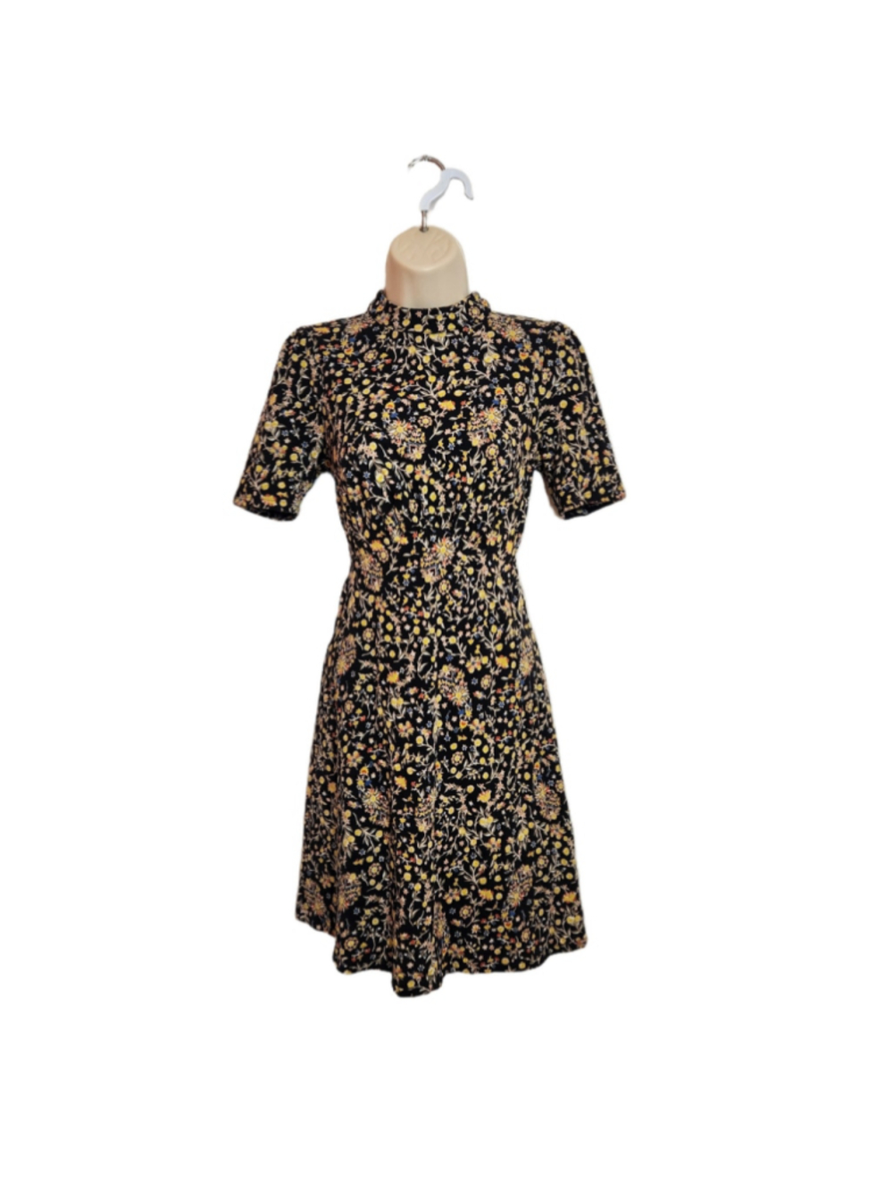 Boden Wildflower Paisley Cinch Waist Jersey Knit Mini Dress Black/Yellow 2